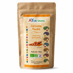 Curcuma bio en poudre Ayur-vana, sachet kraft 150g sur fond blanc