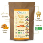 Curcuma bio Ayurvana en poudre - Packaging kraft avec ingrédients naturels certifiés