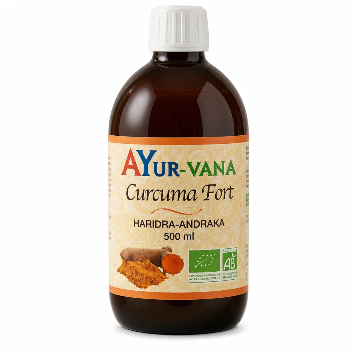 Curcuma Liquide Fort bio AYur-vana 500ml flacon verre ambré certifié biologique