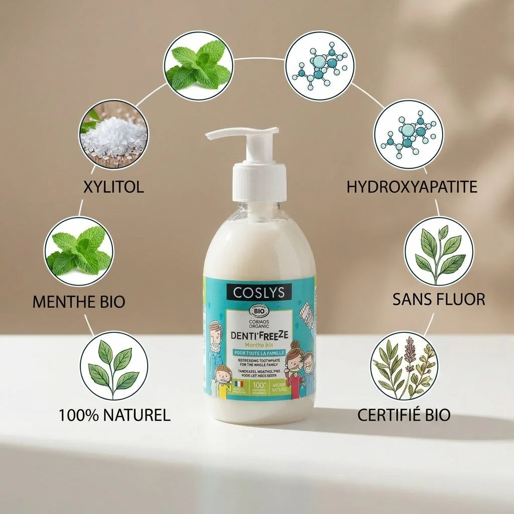 Denti'freeze Menthe Bio Coslys - Dentifrice naturel sans fluor certifié bio avec ingrédients