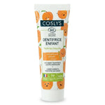 Dentifrice enfant pêche bio Coslys tube sur fond blanc
