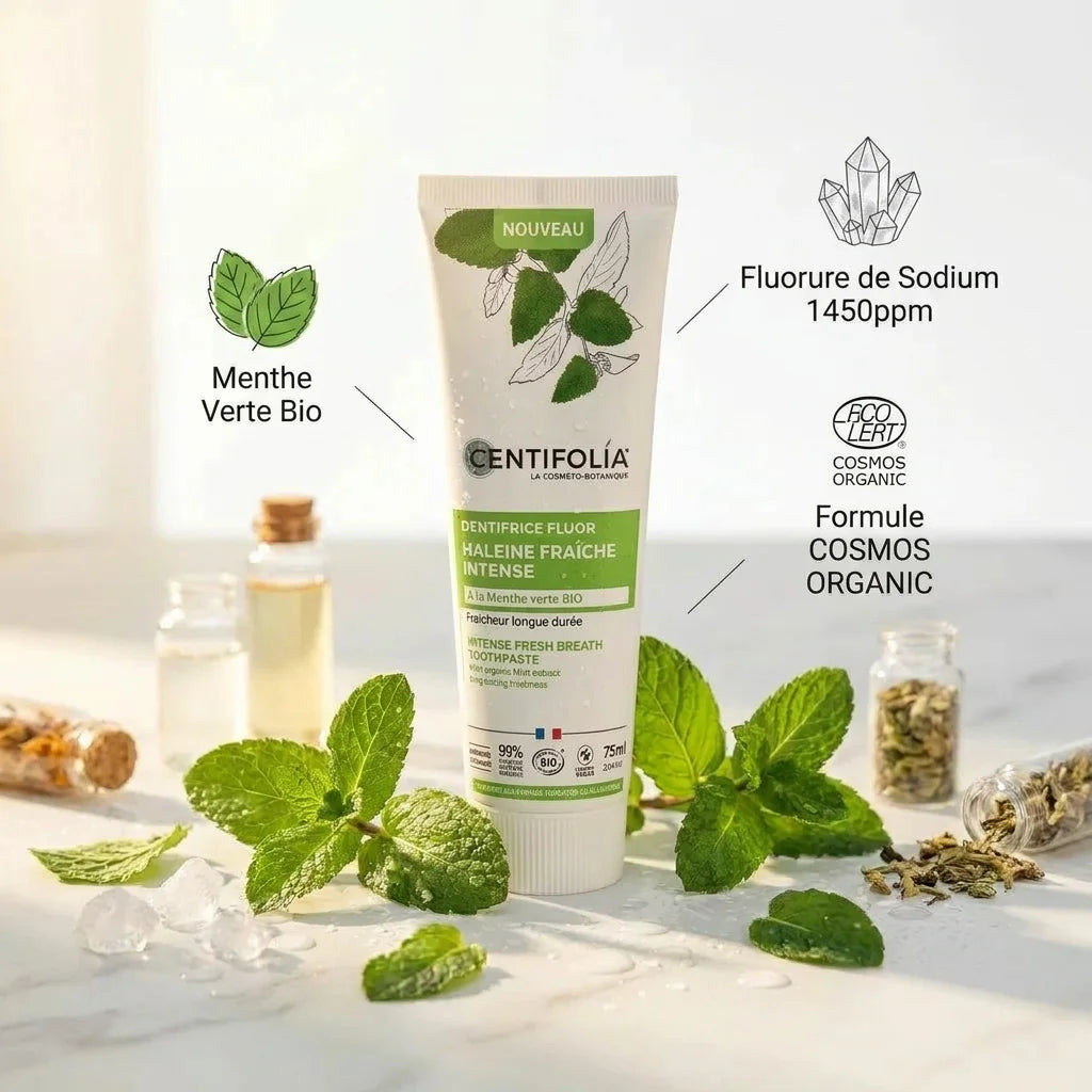 Dentifrice fluor bio Centifolia haleine fraîche avec menthe verte et ingrédients naturels