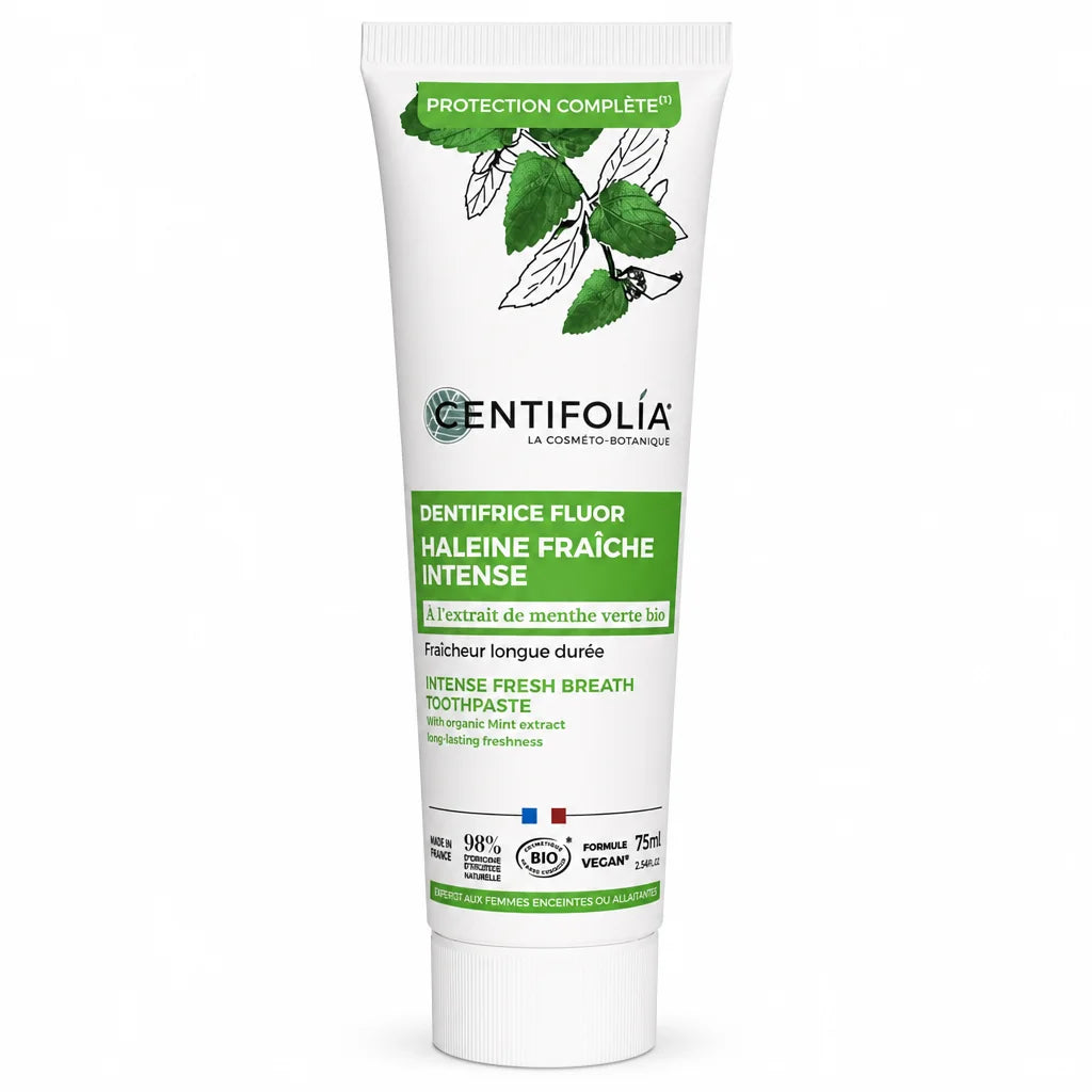 Dentifrice fluor haleine fraîche Centifolia Bio 75ml tube vert certification organic