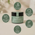 Déodorant baume Najel bio vegan avec icônes bénéfices peaux sensibles sans résidu blanc
