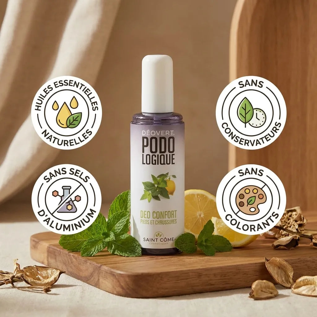 Déodorant pour pieds Déovert - spray naturel sans aluminium ni conservateurs avec ingrédients botaniques