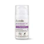 Déodorant roll-on bio Acorelle 24h peaux sensibles avec certifications vegan et bio