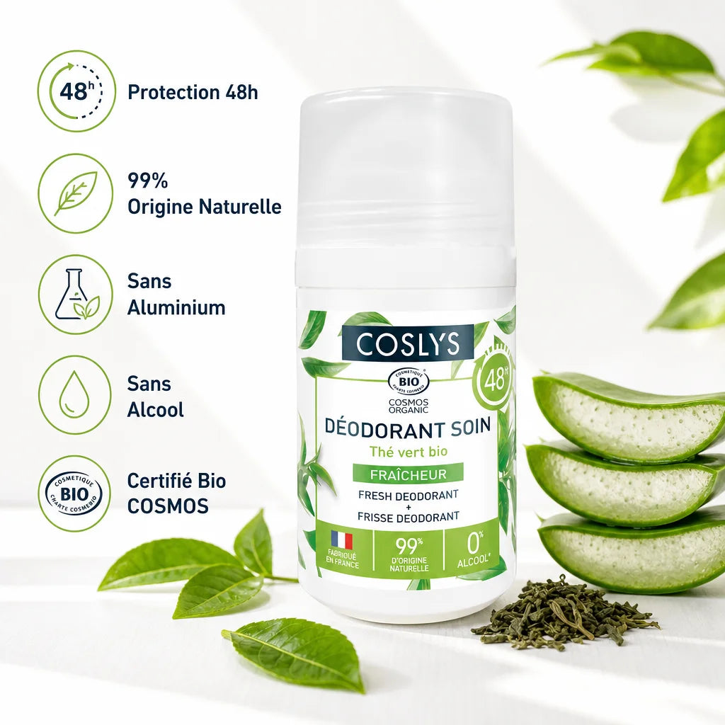Déodorant Coslys bio certifié, sans aluminium ni alcool, protection 48h avec ingrédients naturels