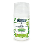 Déodorant roll-on bio Coslys thé vert, 48h protection, packaging vert et bleu