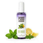 Déodorant Déovert Podologique pour pieds et chaussures sur fond blanc avec menthe fraîche et citron