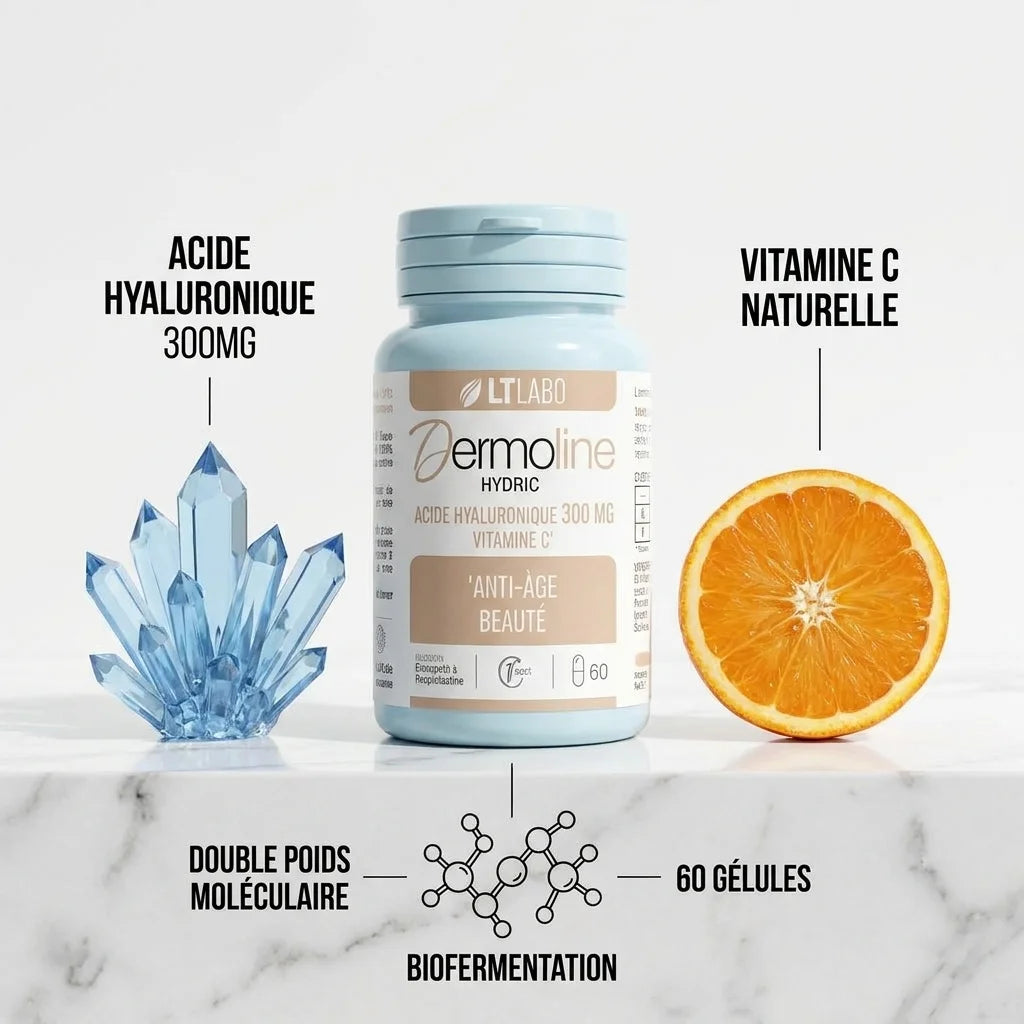 Dermoline Hydric 60 gélules anti-âge avec acide hyaluronique, vitamine C naturelle et ingrédients