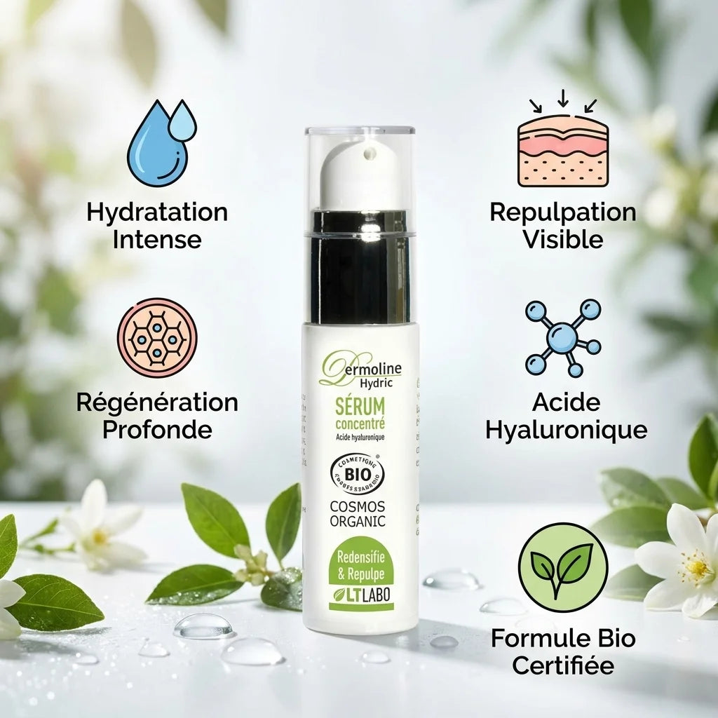 Dermoline Hydric Serum Bio 30ml LT Labo avec bénéfices hydratation et acide hyaluronique