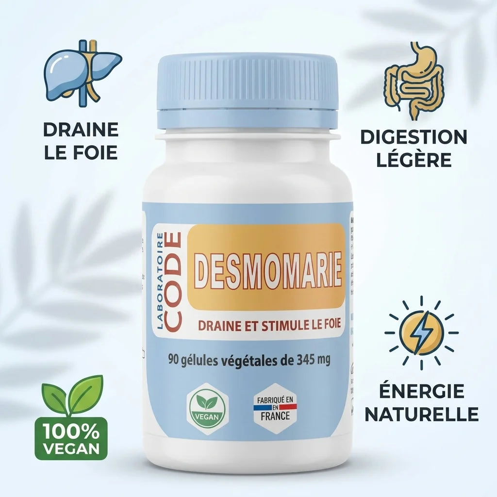 Desmomarie complément vegan en gélules avec bénéfices pour foie, digestion et énergie naturelle