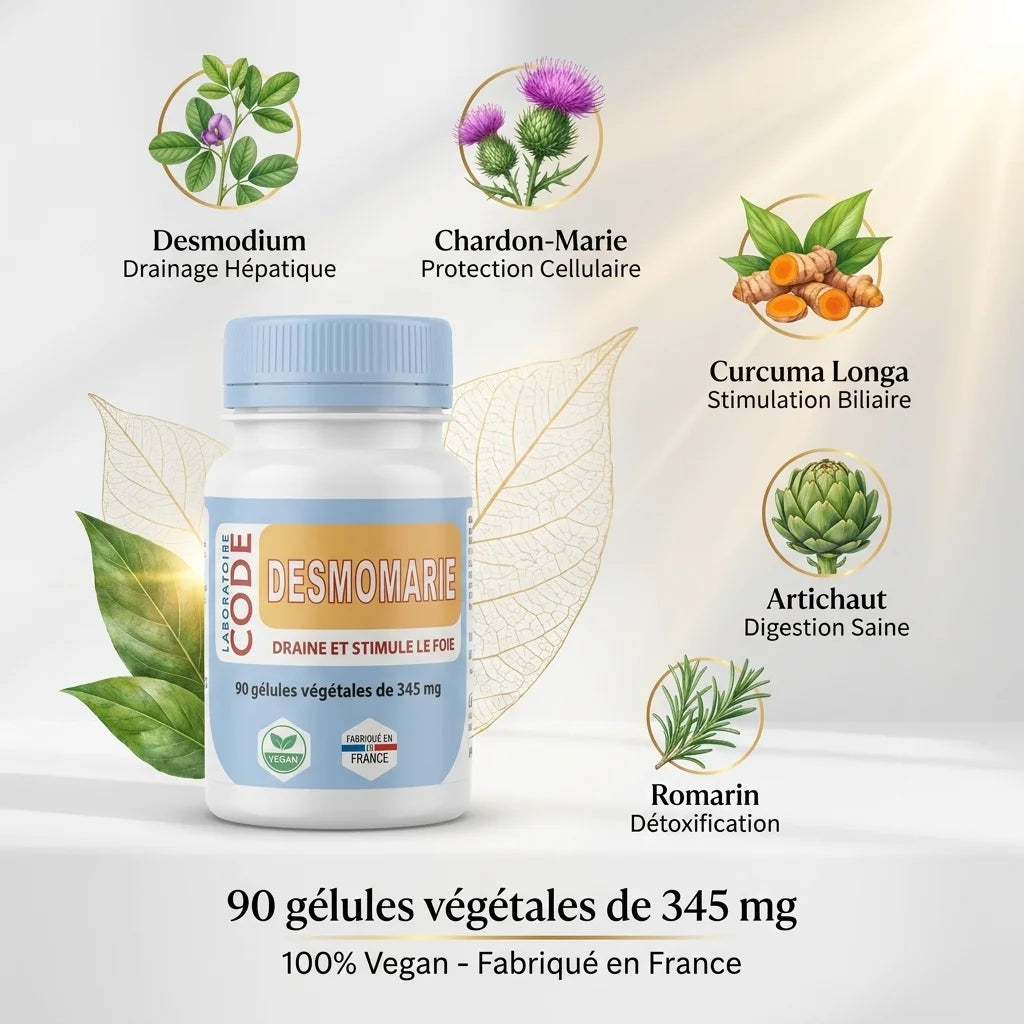 Desmomarie vegan gélules 90 capsules avec ingrédients botaniques desmodium chardon-marie curcuma fabriqué France