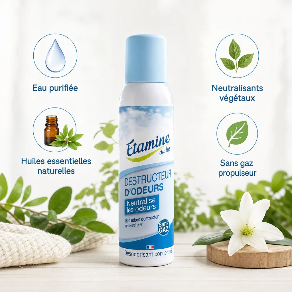 Destructeur d'Odeurs Etamine du Lys spray avec ingrédients naturels et écologiques