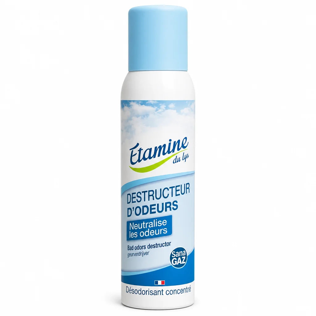 Destructeur d'Odeurs spray Etamine du Lys - flacon aérosol bleu et blanc