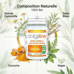 Dolgiline bio gélules avec composition naturelle: Grande Camomille, Saule Blanc, Curcuma 100% bio vegan