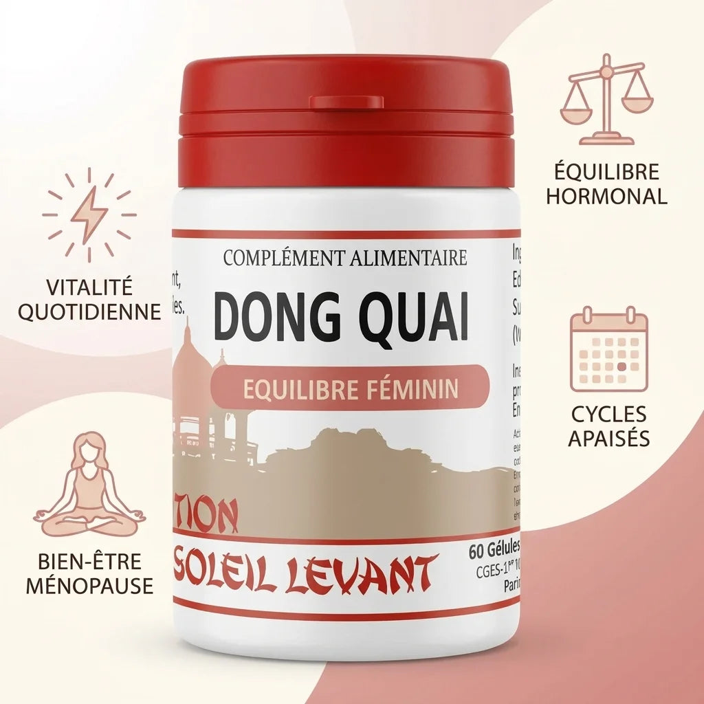 Dong Quai vegan en gélules avec bénéfices : équilibre hormonal, cycles apaisés, vitalité et bien-être ménopause