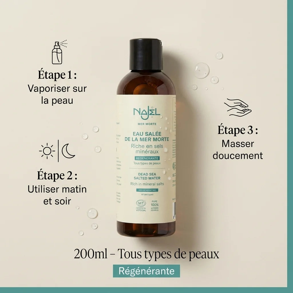 Eau salée Najel 200ml - Spray régénérant pour tous types de peaux à utiliser matin et soir