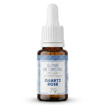 Élixir de cristal Quartz rose Source Claire en flacon compte-gouttes avec étiquette bleue