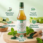 Elixir Menthe Spiruline bio 50cl Uberti avec ses 5 bénéfaits : digestion, transit, détoxification, fraîcheur et zéro sucre