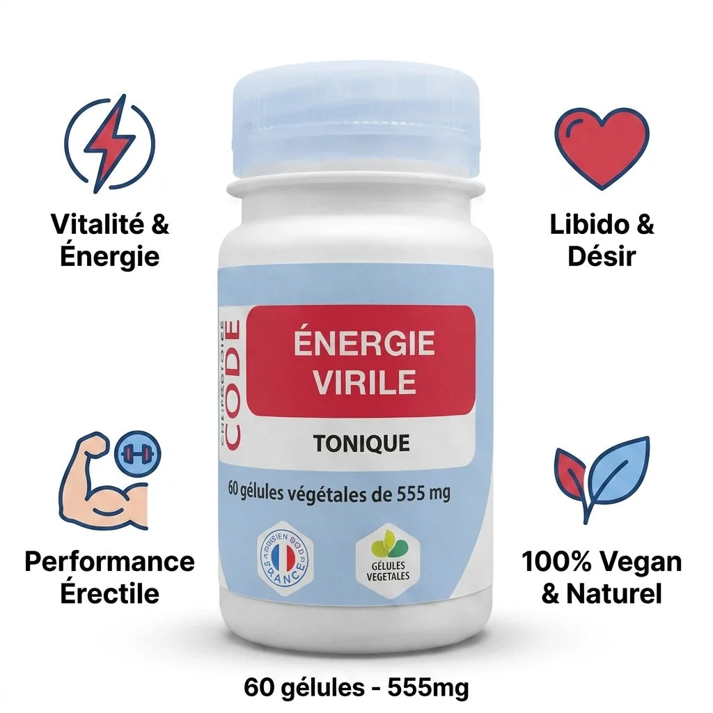 Supplément Énergie Virile Vegan 60 gélules avec bénéfices vitalité, libido et performance érectile