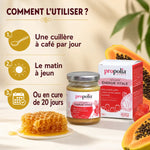 Propolia Energie Vitale en pot avec instructions posologie et éléments naturels papaye miel