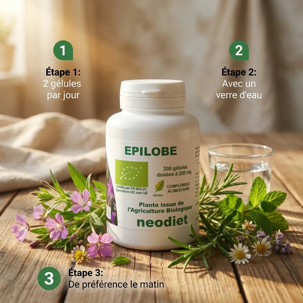 Épilobe Bio en gélules Vital Osmose avec guide dosage 2 gélules par jour et herbes naturelles