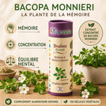 Extrait Brahmi Bacopa Monnieri 120 gélules vegan Ayurvana pour mémoire et concentration