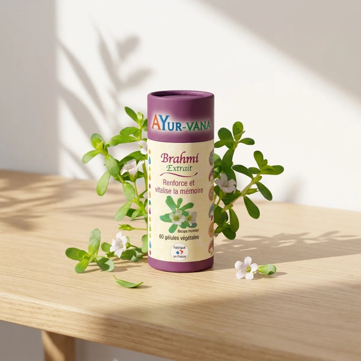 Extrait Brahmi Bacopa Monnieri vegan Ayurvana 60 gélules avec plantes wellness