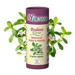 Flacon Extrait Brahmi Bacopa Monnieri vegan Ayur-Vana en gélules sur fond blanc