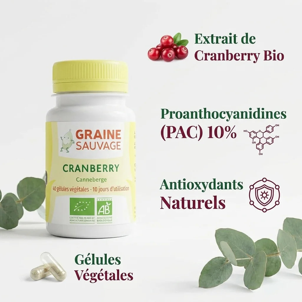 Extrait Cranberry bio en gélules végétales avec PAC - Supplément antioxydant naturel Graine Sauvage