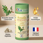 Boswellia Serrata extrait 65% en gélules végétales vegan Ayurvana, complément alimentaire fabriqué en France