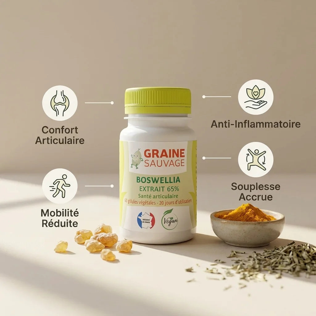 Gélules Boswellia vegan avec bénéfices : confort articulaire, mobilité et souplesse accrue