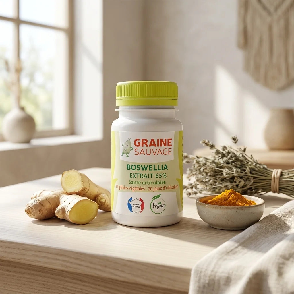 Extrait de Boswellia vegan en gélules Graine Sauvage avec gingembre frais et produits wellness