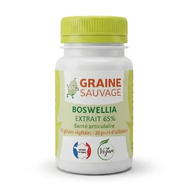 Bouteille de gélules d'extrait de Boswellia vegan 65% avec bouchon vert lime