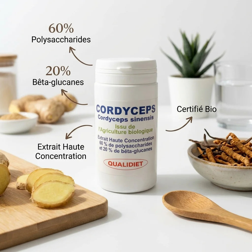 Extrait Cordyceps Bio Qualidiet en gélules avec ingrédients naturels et certifications biologiques