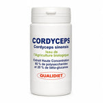 Flacon de gélules Cordyceps sinensis bio QUALIDIET sur fond blanc, complément alimentaire naturel

