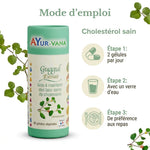 Extrait de Guggul vegan Ayur-Vana en gélules avec mode d'emploi et guide dosage pour cholestérol sain