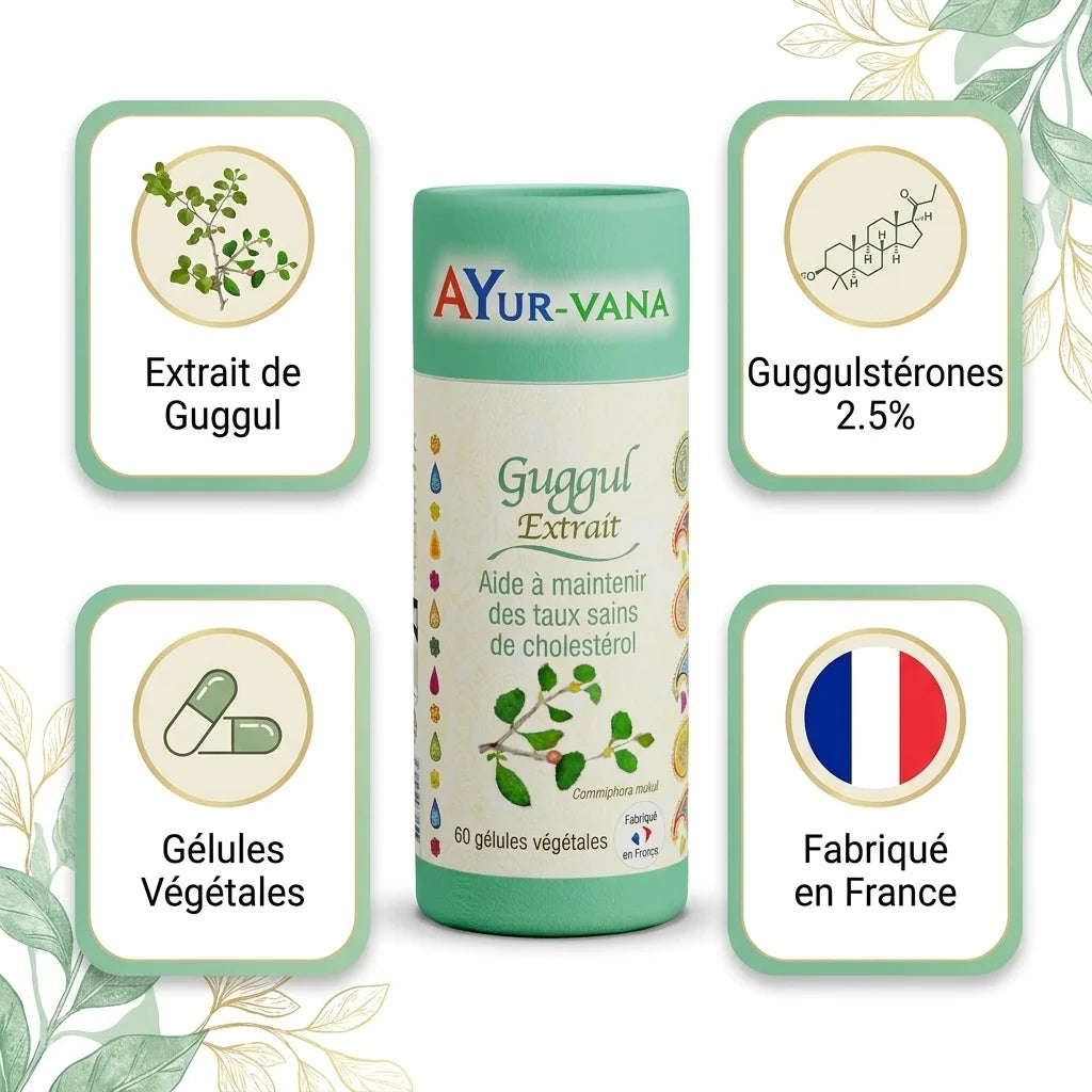 Extrait de Guggul vegan Ayur-Vana en gélules végétales fabriquées en France