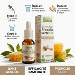 Extrait Propolis verte Bio sans alcool Propos'Nature avec dosage 15 gouttes par jour