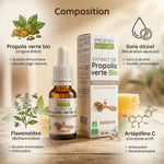 Extrait de Propolis verte Bio sans alcool Propos'Nature avec ingrédients et flavonoïdes