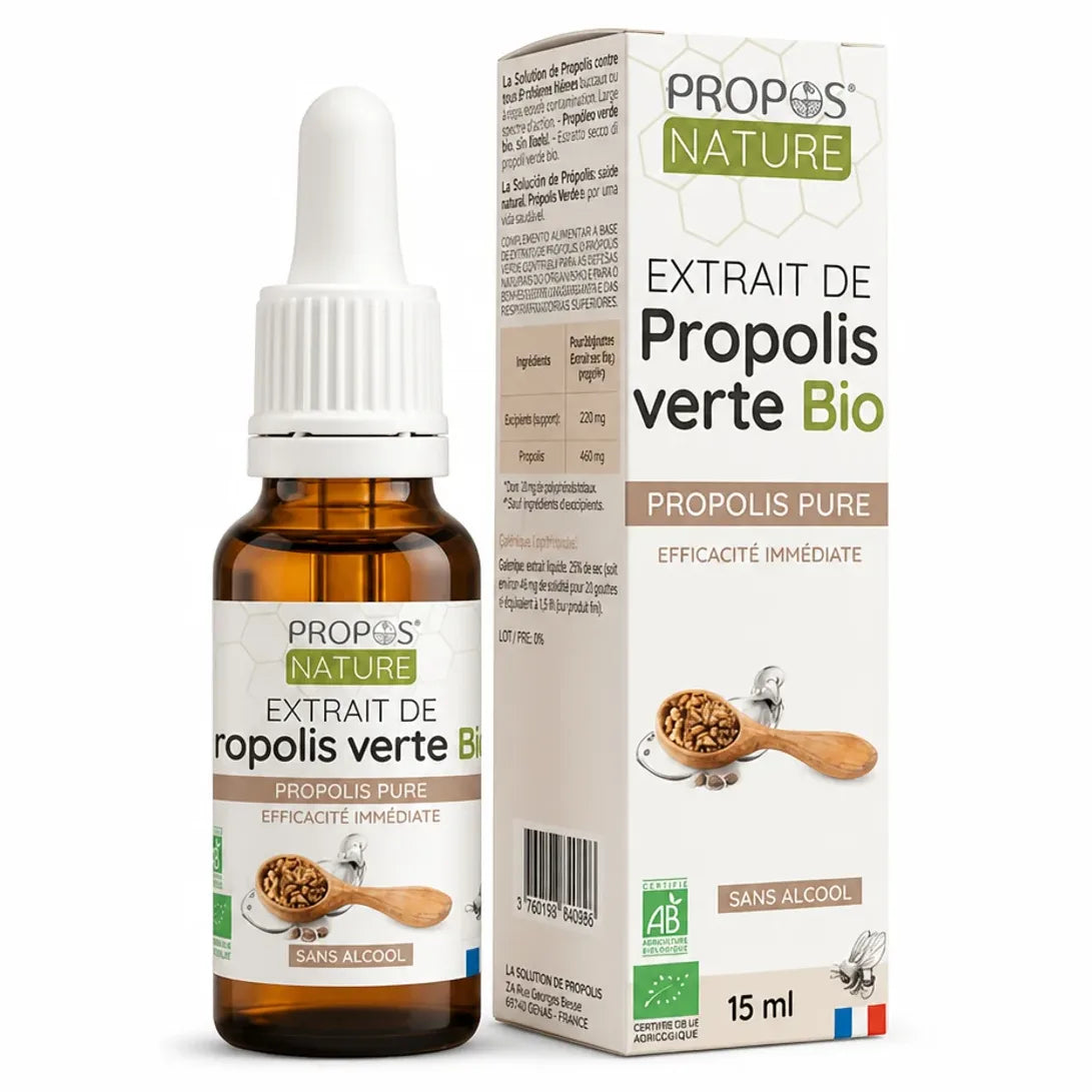 Extrait de Propolis verte Bio sans alcool Propos'Nature en flacon compte-gouttes