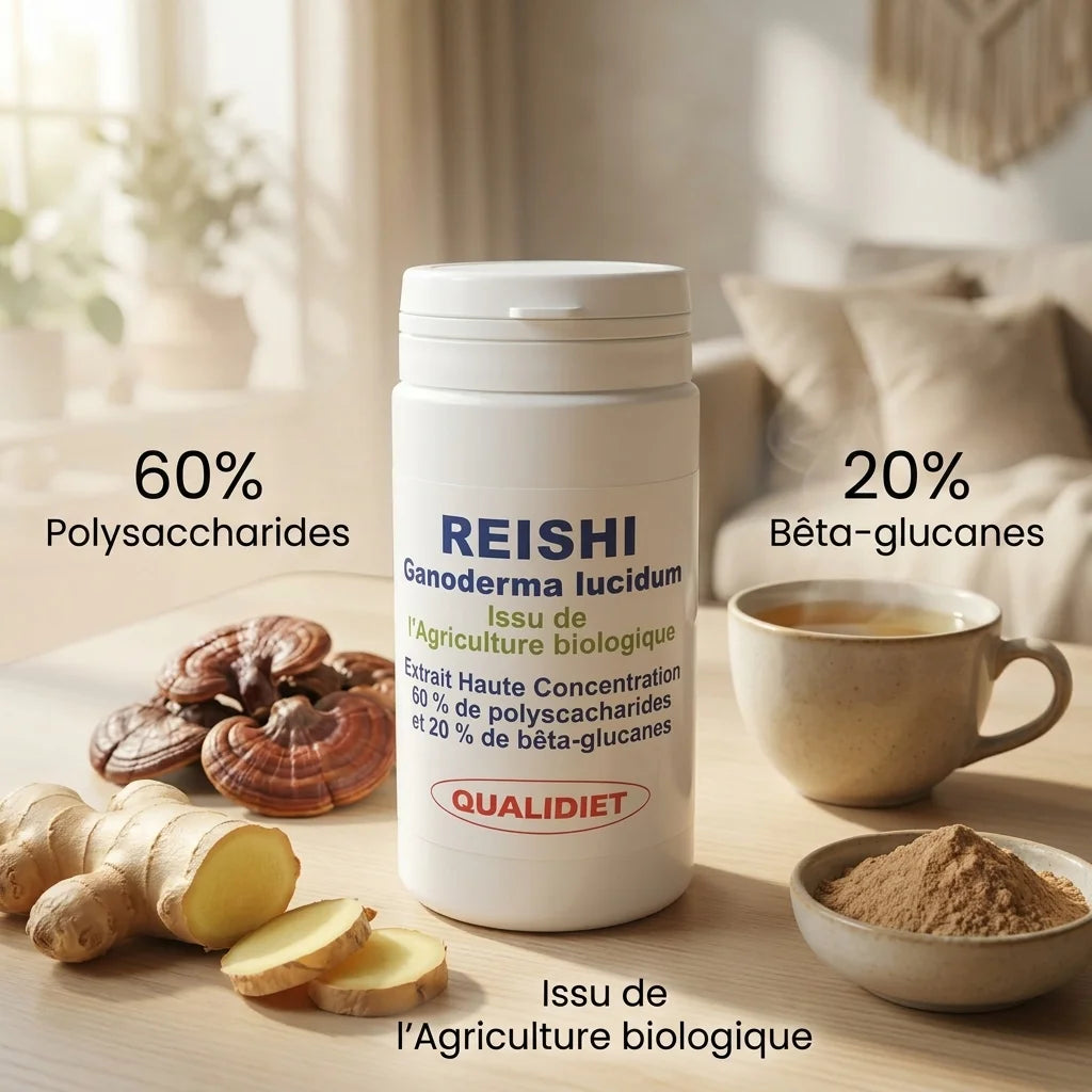 Extrait Reishi Bio en gélules Qualidiet avec ingrédients naturels et polysaccharides