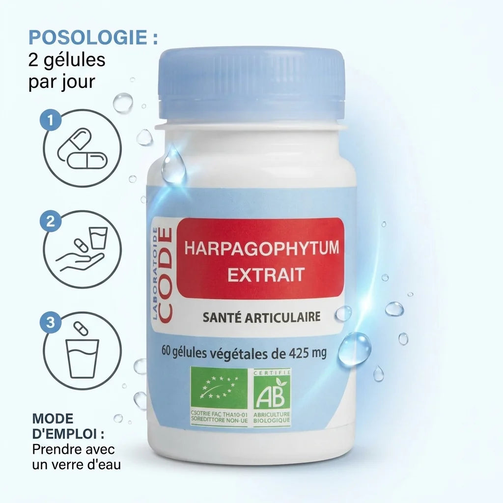 Gélules Harpagophytum bio vegan avec posologie 2 gélules par jour et mode d'emploi