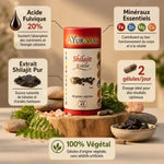 Bouteille Extrait Shilajit vegan AYurvana avec acide fulvique et minéraux essentiels sur base en bois