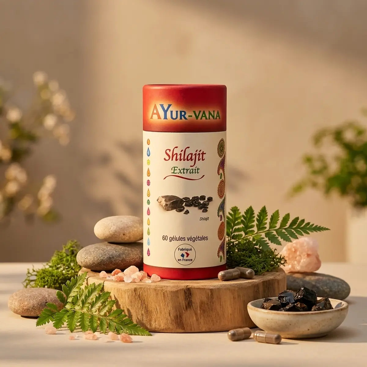 Extrait Shilajit vegan AYurvana en gélules avec éléments naturels wellness
