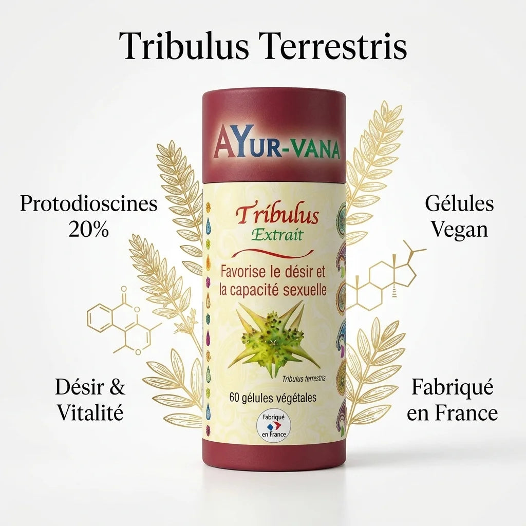 Extrait Tribulus Vegan en gélules Ayurvana avec plante Tribulus terrestris et ingrédients naturels