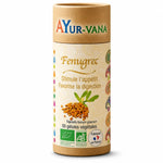 Flacon de Fenugrec bio en gélules Ayurvana sur fond blanc, supplément ayurvédique naturel