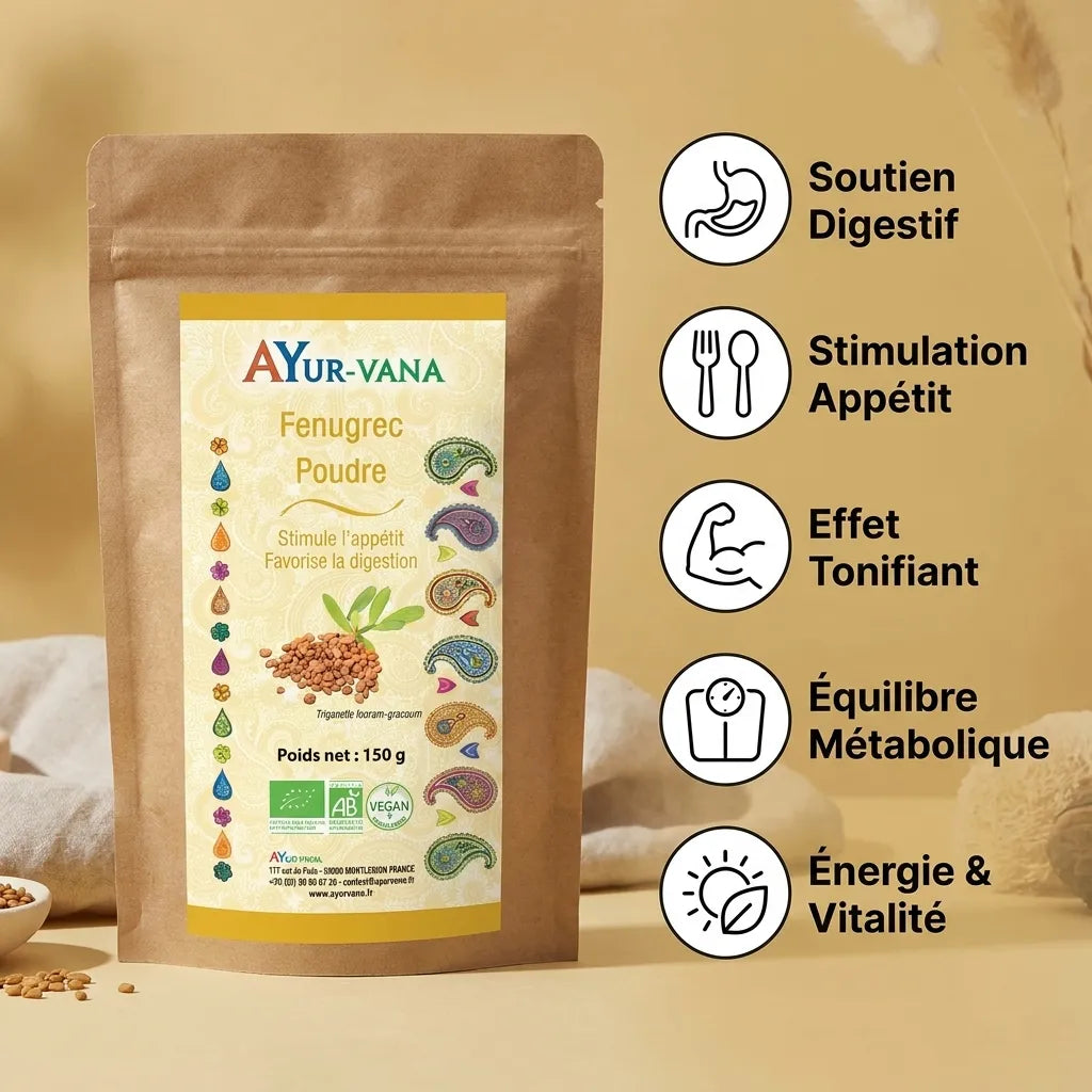 Fenugrec Bio poudre AYur-Vana avec bénéfices digestifs et énergétiques