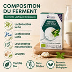 Sachets ferment kéfir lait bio Yalacta avec composition lactobacilles et levures certifiées